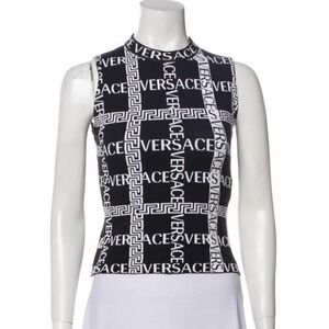 GIANNI VERSACE Vintage black white plaid checkered cropped sweater vest XS